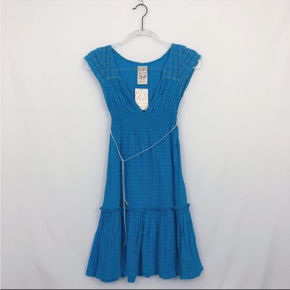 Blue Free People crochet peasant dress